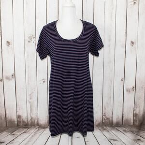 Current Elliott Crew Tee Dress Blue Pink Striped Distressed Sz 0